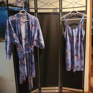 Previously-Owned Inner Most light blue colorful floral night dress and robe set